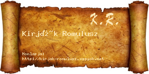 Kirják Romulusz névjegykártya